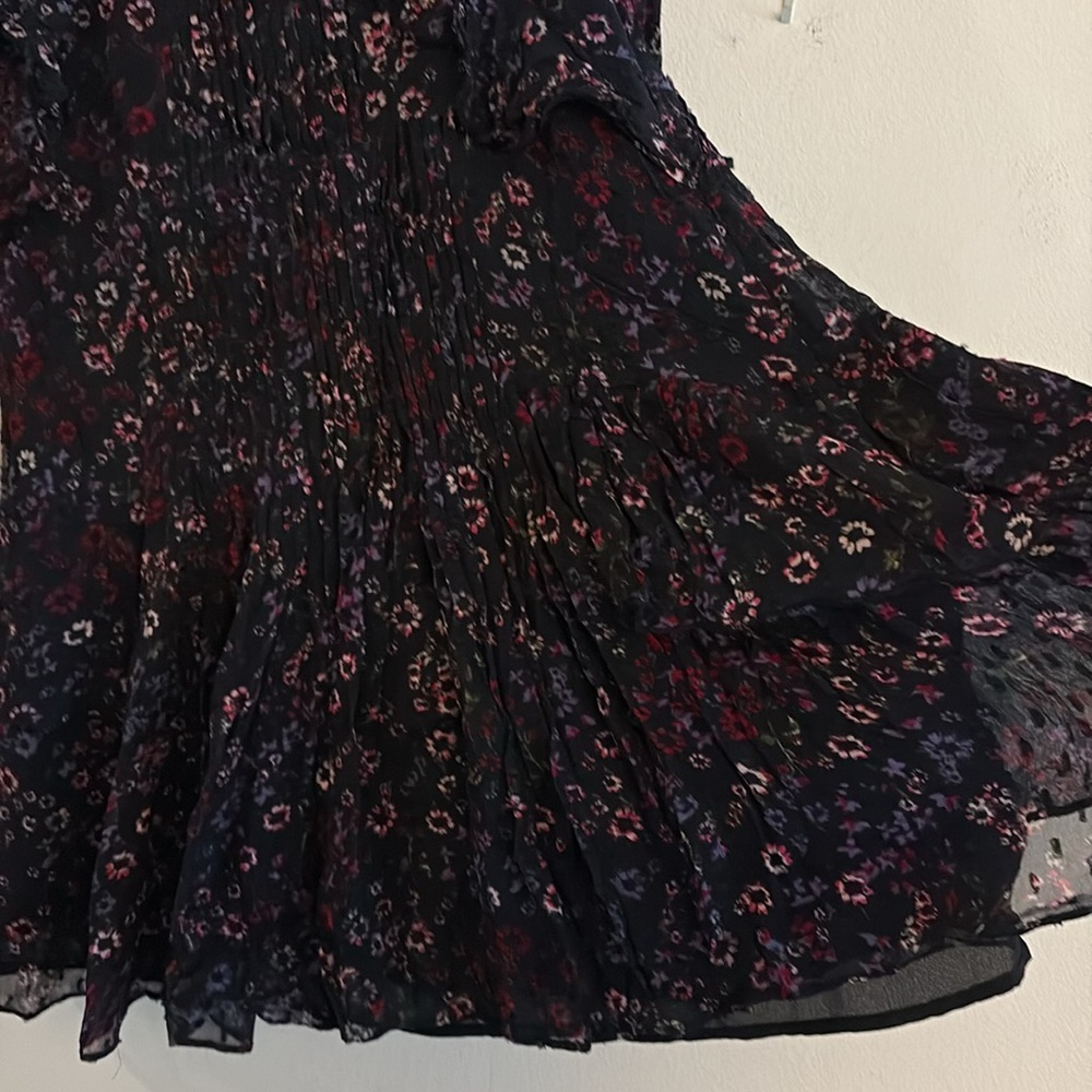 Flaw - New Reiss Long Sleeve Pintuck Floral Ruffle Mini Dress Size 12 NWT - Picture 7 of 13